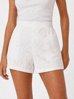 ELA High-Rise White Eyelet Floral High-Waist Shorts